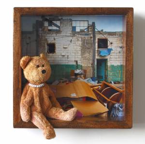 Harrison the Bear (from the Toyology series) 11.5''h x 11.5''w x 2.75''d Mixed Media Assemblage