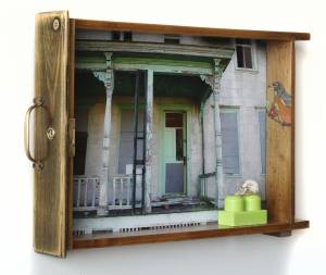 The Green Porch (from the TOYOLOGY series) 10.375''hx 14.875''w x 2.25''d Mixed Media Assemblage