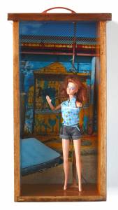 Barbie (from the TOYOLOGY series) 23''h x 9.25''w x 5.75''d Mixed Media Assemblage