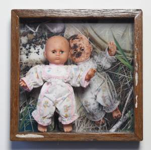 Baby Doll (from the TOYOLOGY series) 14.25''h x 14.25''w x 3.875''d Mixed Media Assemblage