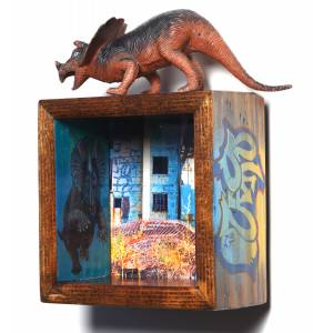 Triceratops (from the TOYOLOGY series) 19.75''h x 7.625''w x 4.75''d Mixed Media Assemblage