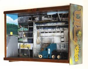 We Repair Trucks (from the TOYOLOGY series) 11.875''h x 20.375''w x 5.25''d Mixed Media Assemblage